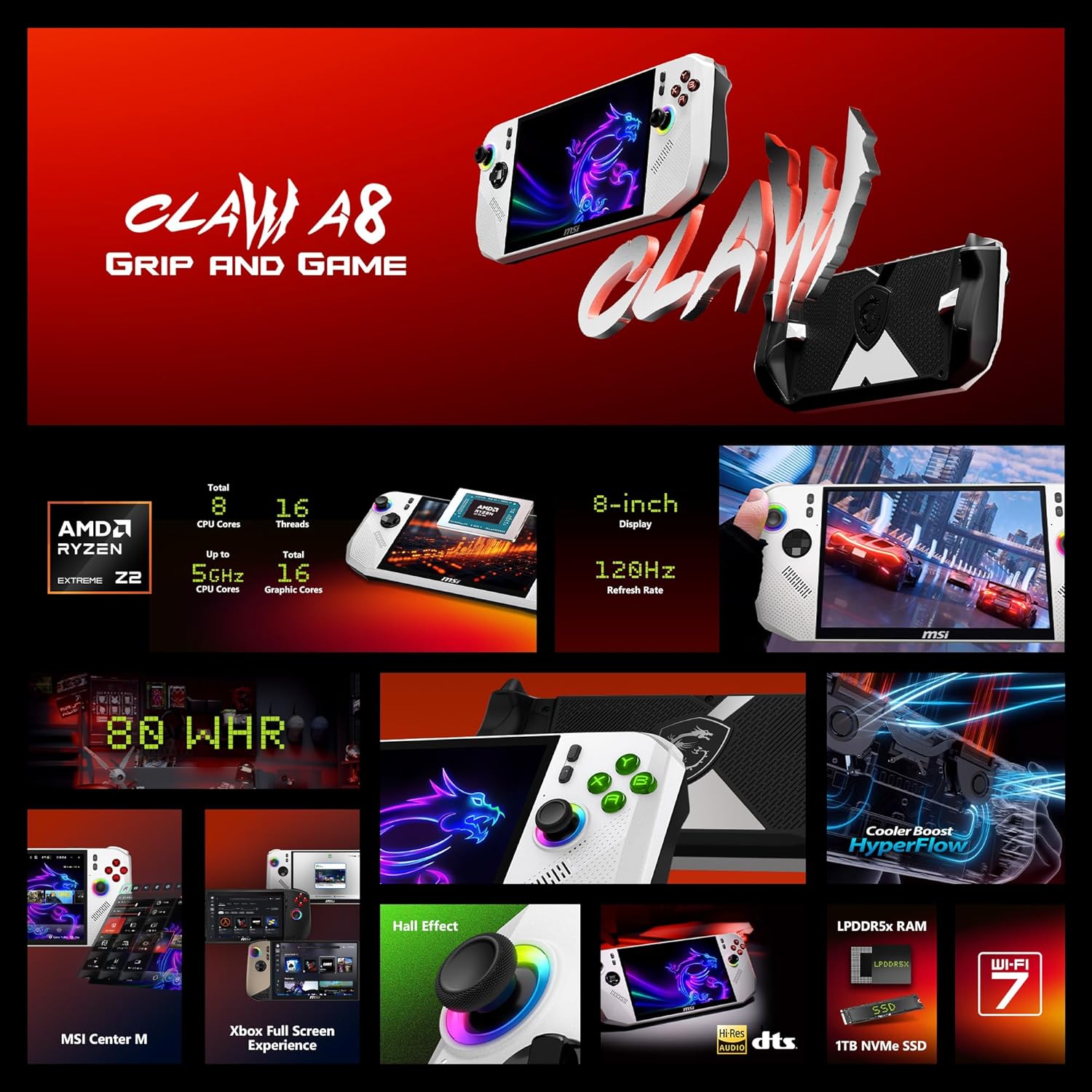 MSI CLAW A8 BZ2EM AMD RYZEN Z2 EXTREME +24GB RAM +512GB SSD +ESTUCHE