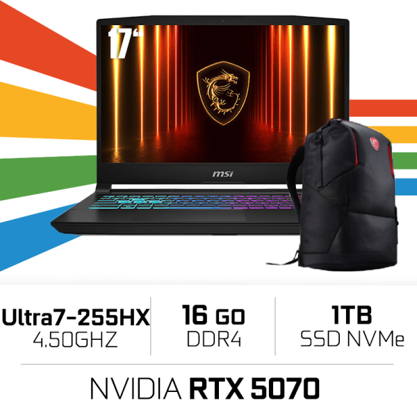 LAPTOP GAMER MSI CROSSHAIR 17 HX AL D2XWGKG ULTRA 7 255HX RAM DDR5 16GB SSD 1TB NVIDIA GEFORCE 5070 8GB